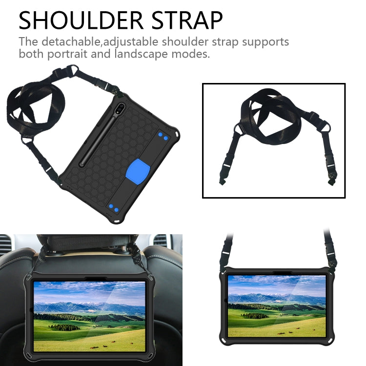 For Samsung Galaxy Tab S8 / Tab S7 Honeycomb Design EVA + PC Tablet Case with Strap(Black+Blue) by buy2fix