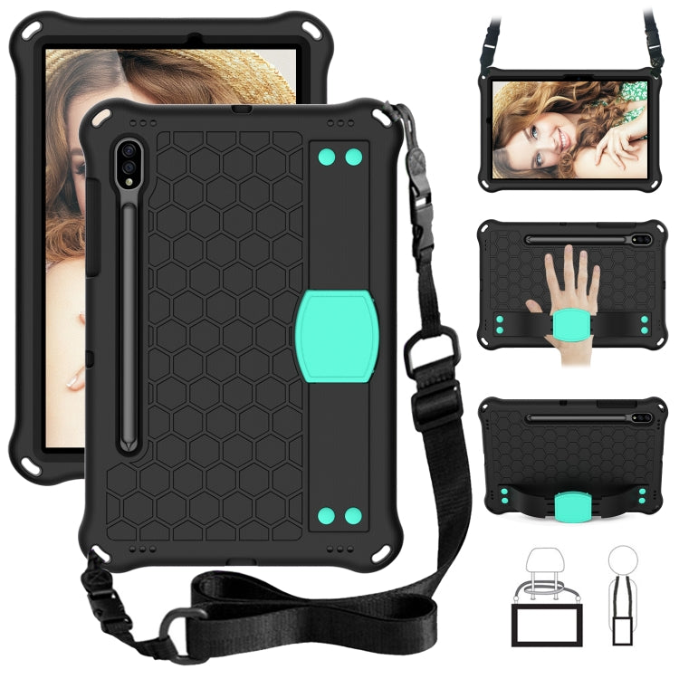 For Samsung Galaxy Tab S8 / Tab S7 Honeycomb Design EVA + PC Tablet Case with Strap(Black+Mint Green) by buy2fix