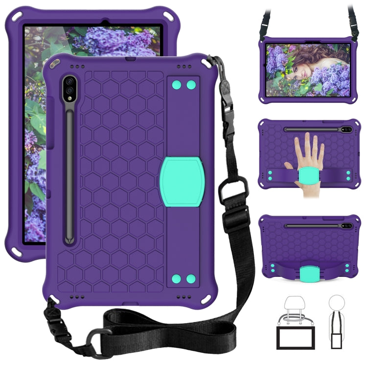 For Samsung Galaxy Tab S8 / Tab S7 Honeycomb Design EVA + PC Tablet Case with Strap(Purple+Mint Green) by buy2fix