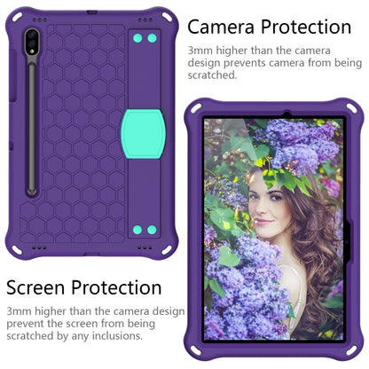 For Samsung Galaxy Tab S8 / Tab S7 Honeycomb Design EVA + PC Tablet Case with Strap(Purple+Mint Green) by buy2fix