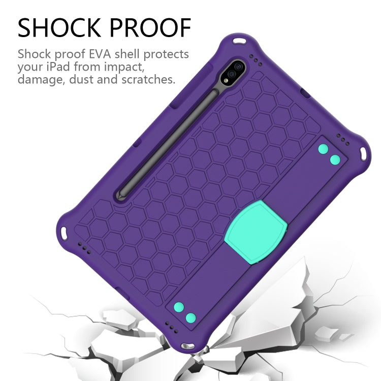 For Samsung Galaxy Tab S8 / Tab S7 Honeycomb Design EVA + PC Tablet Case with Strap(Purple+Mint Green) by buy2fix