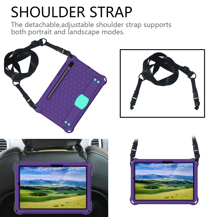 For Samsung Galaxy Tab S8 / Tab S7 Honeycomb Design EVA + PC Tablet Case with Strap(Purple+Mint Green) by buy2fix