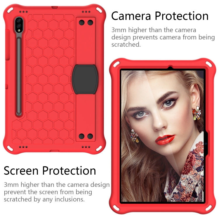 For Samsung Galaxy Tab S8 / Tab S7 Honeycomb Design EVA + PC Tablet Case with Strap(Red+Black) by buy2fix