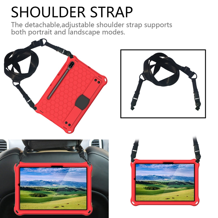 For Samsung Galaxy Tab S8 / Tab S7 Honeycomb Design EVA + PC Tablet Case with Strap(Red+Black) by buy2fix