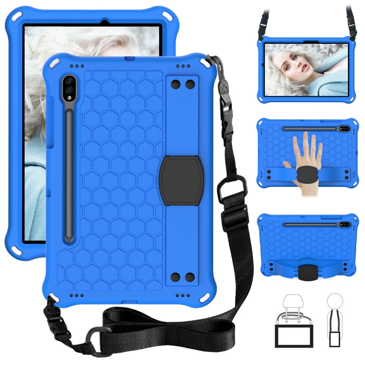 For Samsung Galaxy Tab S8 / Tab S7 Honeycomb Design EVA + PC Tablet Case with Strap(Blue+Black) by buy2fix
