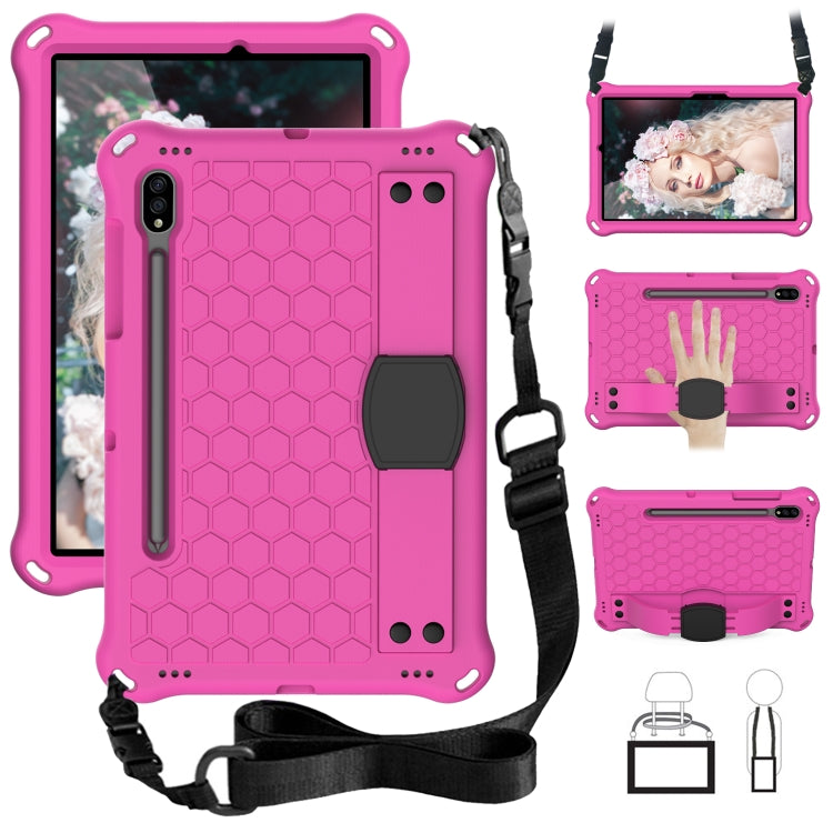 For Samsung Galaxy Tab S8 / Tab S7 Honeycomb Design EVA + PC Tablet Case with Strap(Rose Red+Black) by buy2fix