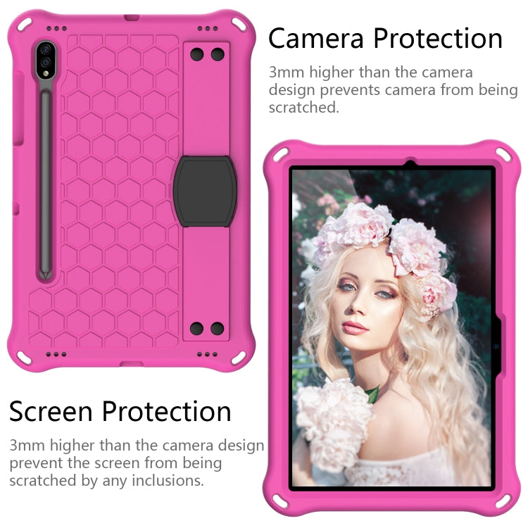 For Samsung Galaxy Tab S8 / Tab S7 Honeycomb Design EVA + PC Tablet Case with Strap(Rose Red+Black) by buy2fix