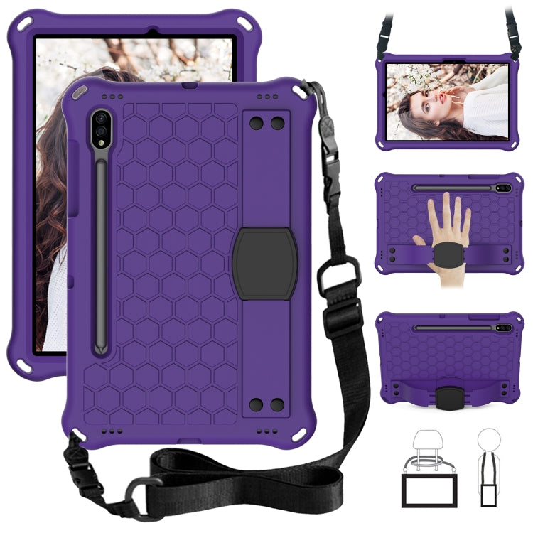For Samsung Galaxy Tab S8 / Tab S7 Honeycomb Design EVA + PC Tablet Case with Strap(Purple+Black) by buy2fix