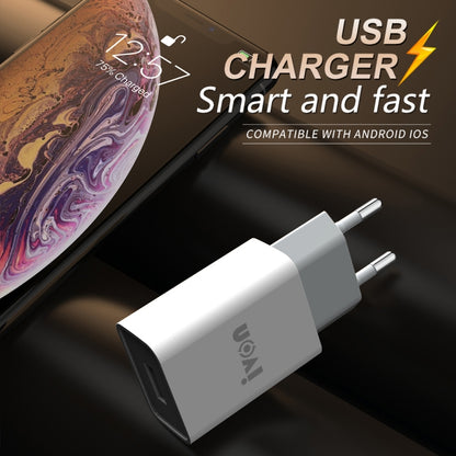 IVON AD-33 2 in 1 2.1A Single USB Port Travel Charger + 1m USB to Micro USB Data Cable Set, EU Plug(White) - USB Charger by IVON | Online Shopping UK | buy2fix