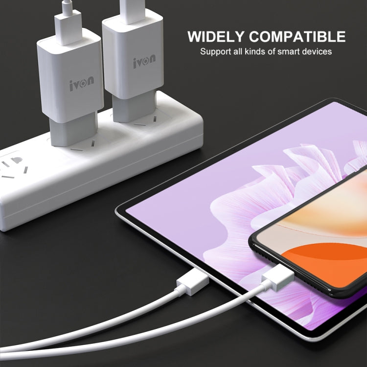 IVON AD-33 2 in 1 2.1A Single USB Port Travel Charger + 1m USB to Micro USB Data Cable Set, EU Plug(White) - USB Charger by IVON | Online Shopping UK | buy2fix