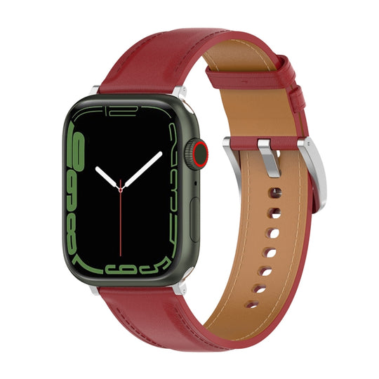 Genuine Leather Watch Band, Size: Free Size For Apple Watch Ultra 49mm&Watch Ultra 2 49mm / Series 9&8&7 45mm / SE 3&SE 2&6&SE&5&4 44mm / 3&2&1 42mm(Red)