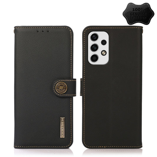 For Samsung Galaxy A23 5G KHAZNEH Custer Genuine Leather RFID Phone Case(Black) - Galaxy Phone Cases by buy2fix | Online Shopping UK | buy2fix