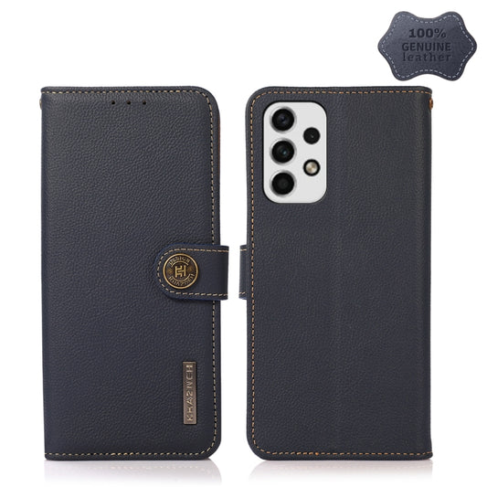 For Samsung Galaxy A23 5G KHAZNEH Custer Genuine Leather RFID Phone Case(Blue) - Galaxy Phone Cases by buy2fix | Online Shopping UK | buy2fix