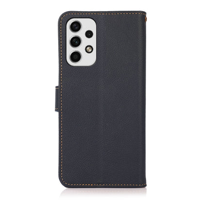 For Samsung Galaxy A23 5G KHAZNEH Custer Genuine Leather RFID Phone Case(Blue) - Galaxy Phone Cases by buy2fix | Online Shopping UK | buy2fix