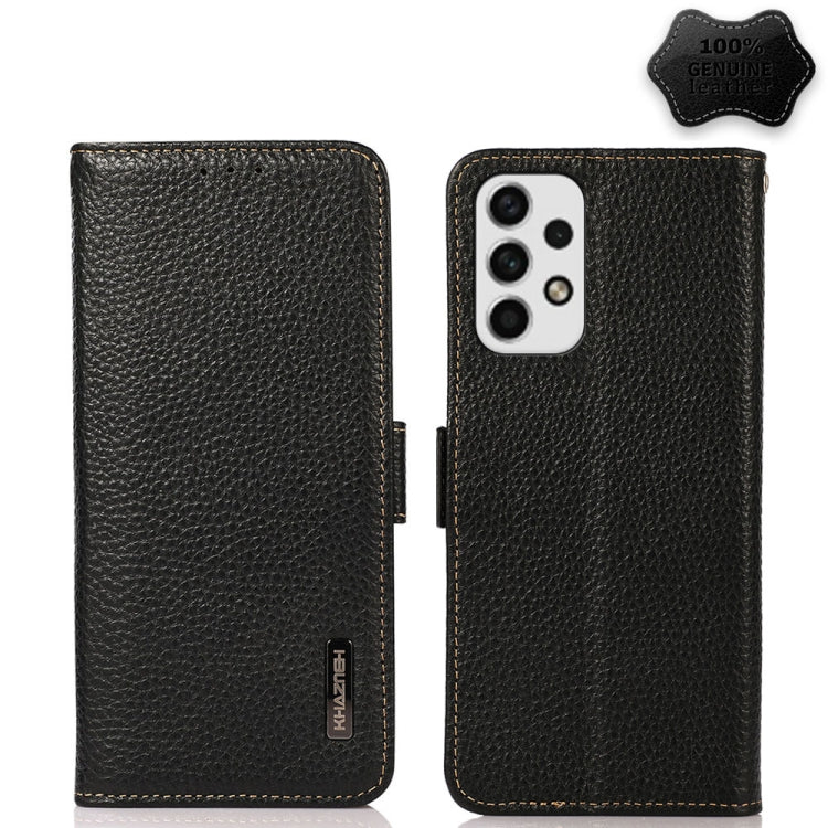 For Samsung Galaxy A23 5G KHAZNEH Side-Magnetic Litchi Genuine Leather RFID Phone Case(Black) - Galaxy Phone Cases by buy2fix | Online Shopping UK | buy2fix