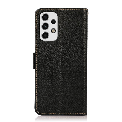 For Samsung Galaxy A23 5G KHAZNEH Side-Magnetic Litchi Genuine Leather RFID Phone Case(Black) - Galaxy Phone Cases by buy2fix | Online Shopping UK | buy2fix