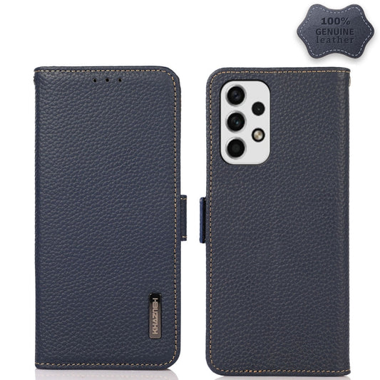 For Samsung Galaxy A23 5G KHAZNEH Side-Magnetic Litchi Genuine Leather RFID Phone Case(Blue) - Galaxy Phone Cases by buy2fix | Online Shopping UK | buy2fix