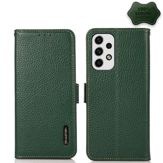 For Samsung Galaxy A23 5G KHAZNEH Side-Magnetic Litchi Genuine Leather RFID Phone Case(Green) - Galaxy Phone Cases by buy2fix | Online Shopping UK | buy2fix