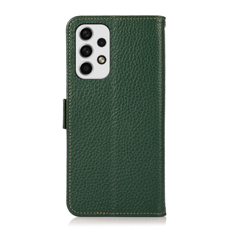 For Samsung Galaxy A23 5G KHAZNEH Side-Magnetic Litchi Genuine Leather RFID Phone Case(Green) - Galaxy Phone Cases by buy2fix | Online Shopping UK | buy2fix