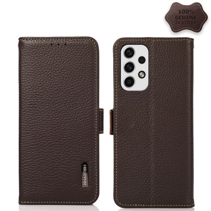 For Samsung Galaxy A23 5G KHAZNEH Side-Magnetic Litchi Genuine Leather RFID Phone Case(Brown) - Galaxy Phone Cases by buy2fix | Online Shopping UK | buy2fix