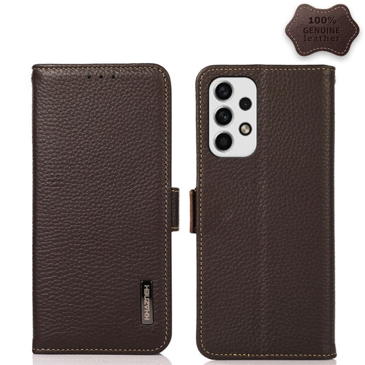 For Samsung Galaxy A23 5G KHAZNEH Side-Magnetic Litchi Genuine Leather RFID Phone Case(Brown) - Galaxy Phone Cases by buy2fix | Online Shopping UK | buy2fix