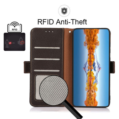 For Samsung Galaxy A23 5G KHAZNEH Side-Magnetic Litchi Genuine Leather RFID Phone Case(Brown) - Galaxy Phone Cases by buy2fix | Online Shopping UK | buy2fix