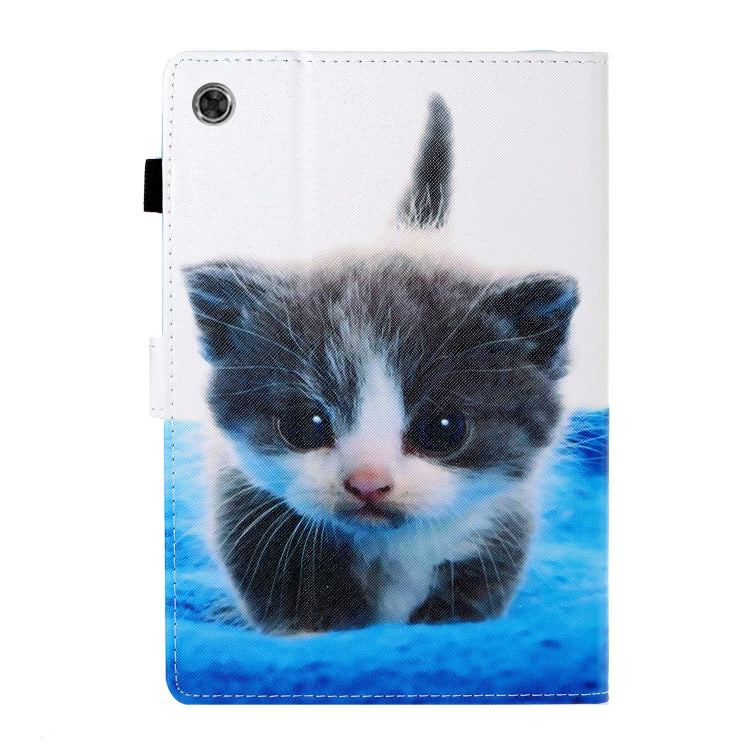 For Samsung Galaxy Tab A8 10.5 2021 Coloured Drawing Stitching Leather Tablet Case(Blue White Cat) - Other Galaxy Tab PC by buy2fix | Online Shopping UK | buy2fix
