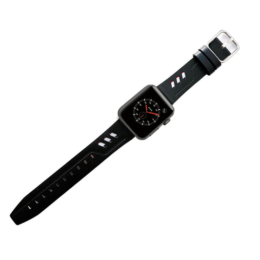 Genuine Leather Nylon Watch Band For Apple Watch Ultra 49mm&Watch Ultra 2 49mm / Series 9&8&7 45mm / SE 3&SE 2&6&SE&5&4 44mm / 3&2&1 42mm(Black) by buy2fix