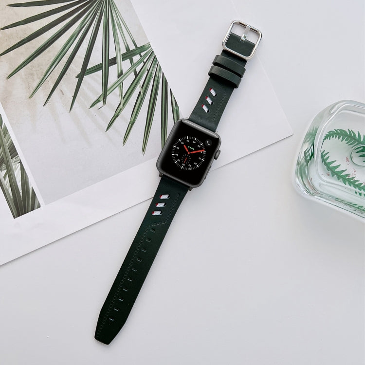 Genuine Leather Nylon Watch Band For Apple Watch Ultra 49mm&Watch Ultra 2 49mm / Series 9&8&7 45mm / SE 3&SE 2&6&SE&5&4 44mm / 3&2&1 42mm(Green) by buy2fix