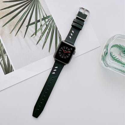Genuine Leather Nylon Watch Band For Apple Watch Ultra 49mm&Watch Ultra 2 49mm / Series 9&8&7 45mm / SE 3&SE 2&6&SE&5&4 44mm / 3&2&1 42mm(Green) by buy2fix