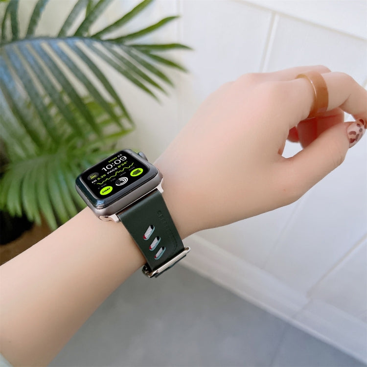 Genuine Leather Nylon Watch Band For Apple Watch Ultra 49mm&Watch Ultra 2 49mm / Series 9&8&7 45mm / SE 3&SE 2&6&SE&5&4 44mm / 3&2&1 42mm(Green) by buy2fix