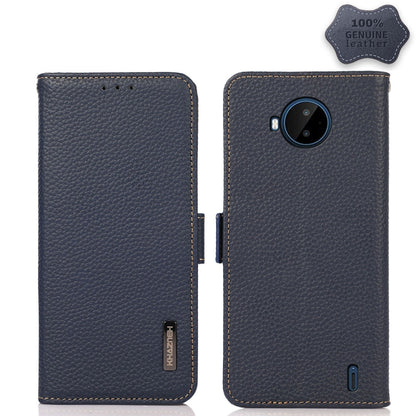 For Nokia C20 Plus KHAZNEH Side-Magnetic Litchi Genuine Leather RFID Phone Case(Blue) - Nokia Cases by buy2fix | Online Shopping UK | buy2fix