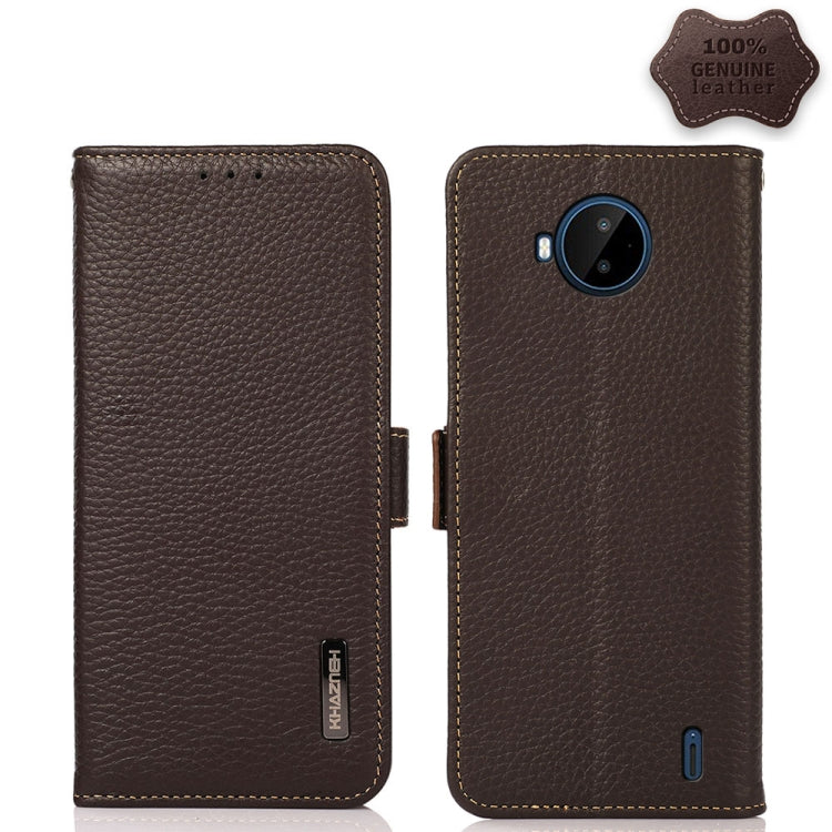 For Nokia C20 Plus KHAZNEH Side-Magnetic Litchi Genuine Leather RFID Phone Case(Brown) - Nokia Cases by buy2fix | Online Shopping UK | buy2fix
