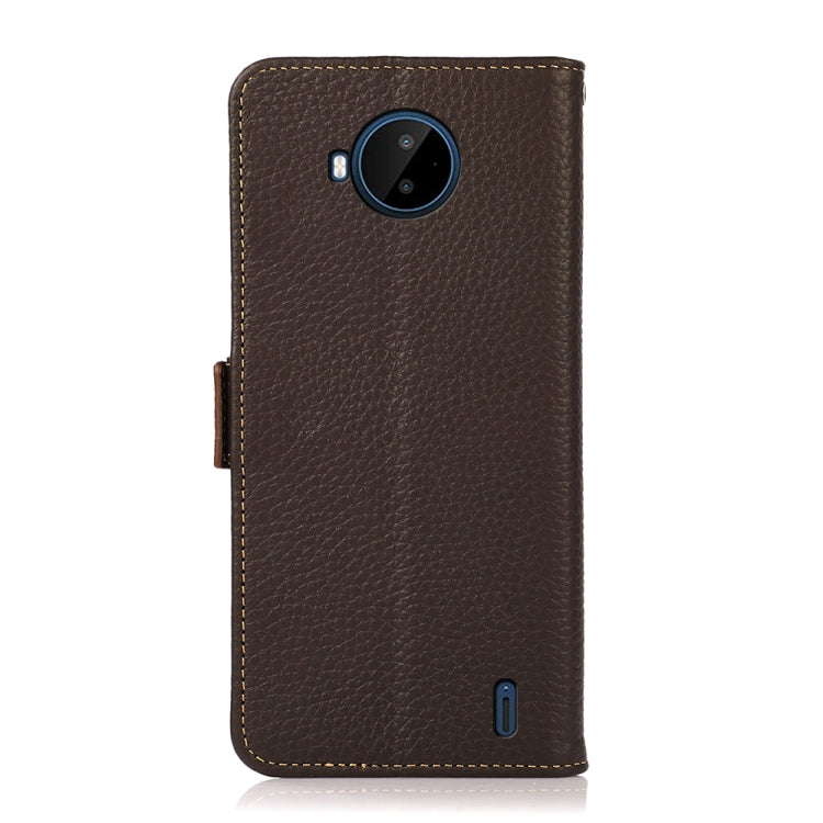 For Nokia C20 Plus KHAZNEH Side-Magnetic Litchi Genuine Leather RFID Phone Case(Brown) - Nokia Cases by buy2fix | Online Shopping UK | buy2fix