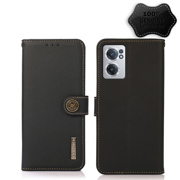For OnePlus Nord CE 2 5G KHAZNEH Custer Genuine Leather RFID Phone Case(Black) - OnePlus Cases by buy2fix | Online Shopping UK | buy2fix