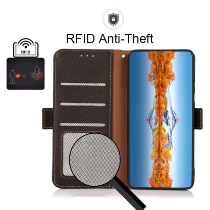 For OnePlus Nord CE 2 5G KHAZNEH Side-Magnetic Litchi Genuine Leather RFID Phone Case(Brown) - OnePlus Cases by buy2fix | Online Shopping UK | buy2fix