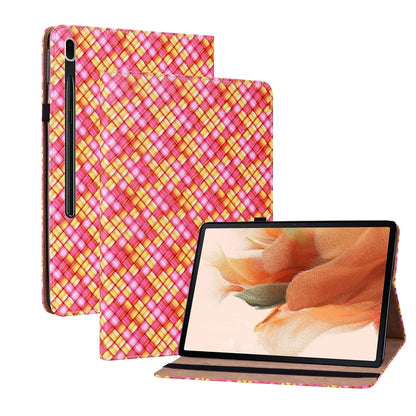 For Samsung Galaxy Tab S8 / Tab S7 Color Weave Texture Flip Leather Tablet Case with Holder(Rose Red) by buy2fix