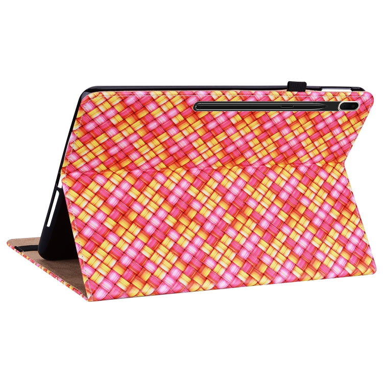 For Samsung Galaxy Tab S8+ / Tab S7+ Color Weave Texture Flip Leather Tablet Case with Holder(Rose Red) by buy2fix