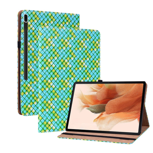 For Samsung Galaxy Tab S8+ / Tab S7+ Color Weave Texture Flip Leather Tablet Case with Holder(Green) by buy2fix