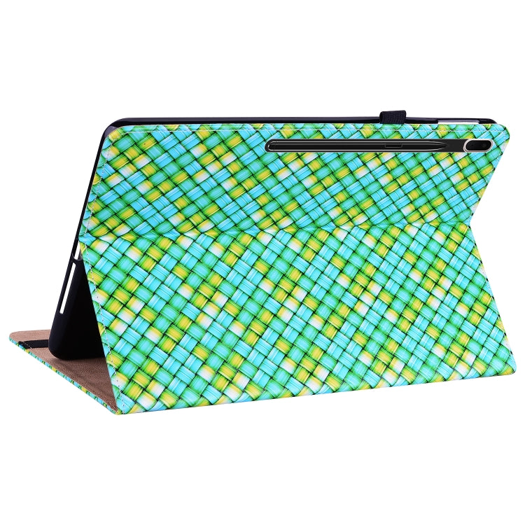 For Samsung Galaxy Tab S8+ / Tab S7+ Color Weave Texture Flip Leather Tablet Case with Holder(Green) by buy2fix