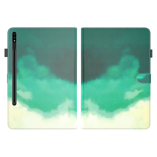 For Samsung Galaxy Tab S8 / Tab S7 Watercolor Pattern Flip Leather Tablet Case(Cyan Green) by buy2fix