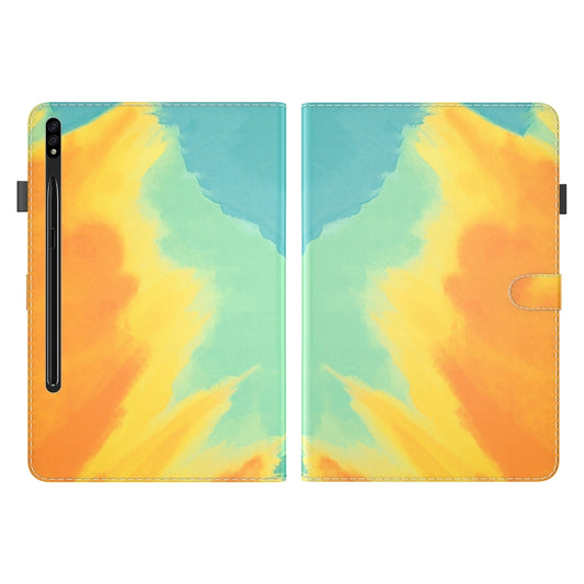 For Samsung Galaxy Tab S8+ / Tab S7+ Watercolor Pattern Flip Leather Tablet Case(Autumn Leaves) - Galaxy Tab S8+ Cases by buy2fix | Online Shopping UK | buy2fix