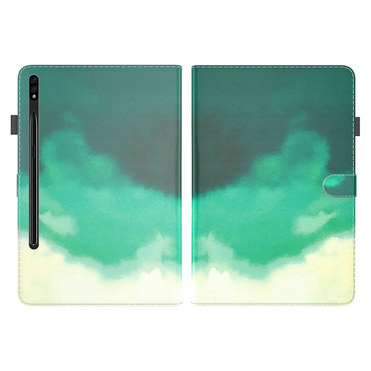 For Samsung Galaxy Tab S8+ / Tab S7+ Watercolor Pattern Flip Leather Tablet Case(Cyan Green) by buy2fix