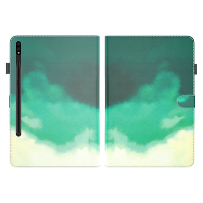 For Samsung Galaxy Tab S8+ / Tab S7+ Watercolor Pattern Flip Leather Tablet Case(Cyan Green) by buy2fix