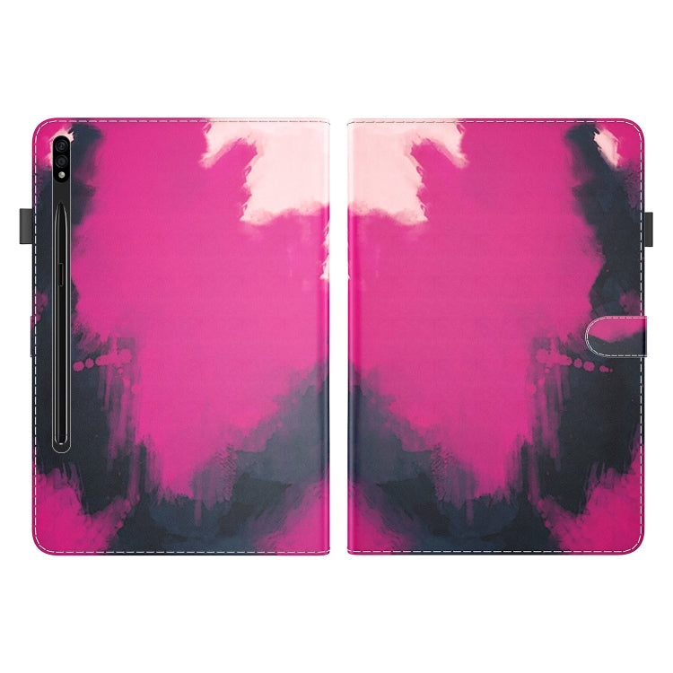 For Samsung Galaxy Tab S8+ / Tab S7+ Watercolor Pattern Flip Leather Tablet Case(Berry Color) by buy2fix