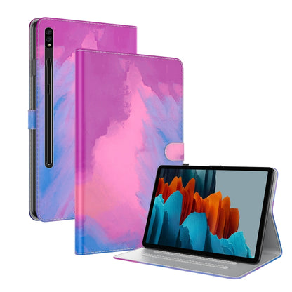 For Samsung Galaxy Tab S8+ / Tab S7+ Watercolor Pattern Flip Leather Tablet Case(Purple Red) by buy2fix