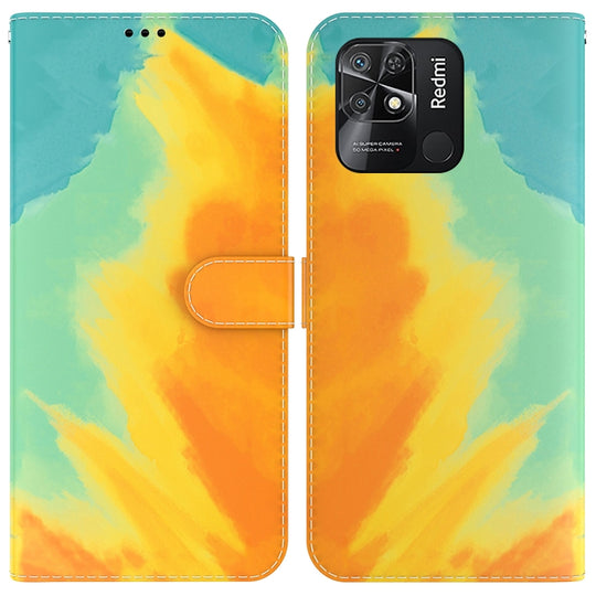 For Xiaomi Redmi 10C Watercolor Pattern Horizontal Flip Leather Phone Case(Autumn Leaf Color)