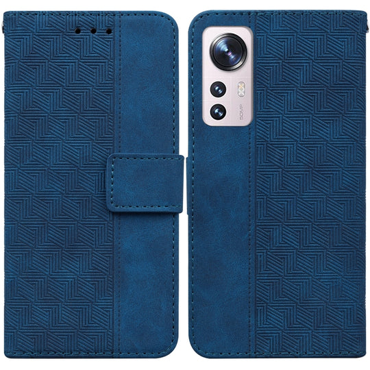For Xiaomi 12 / 12X Geometric Embossed Leather Phone Case(Blue)
