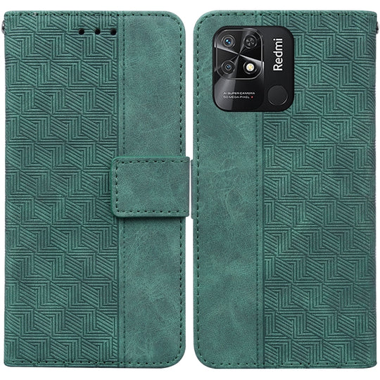For Xiaomi Redmi 10C Geometric Embossed Leather Phone Case(Green)