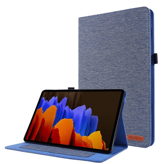 For Samsung Galaxy Tab S8 Ultra Horizontal Flip Fabric Leather Tablet Case with Card Slots & Holder(Blue) by buy2fix